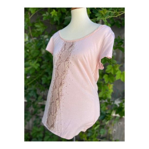 Jennifer Lopez Pink Scoop Neck Tee Shirt Animal Print Stripe Sz L - Picture 2 of 8